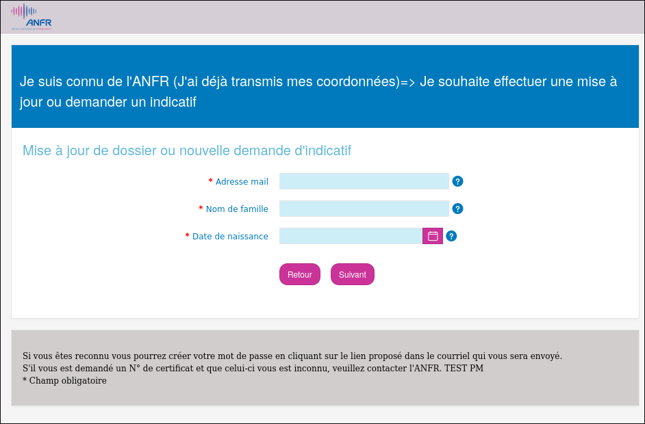 Formulaire « Je demande un mot de passe »